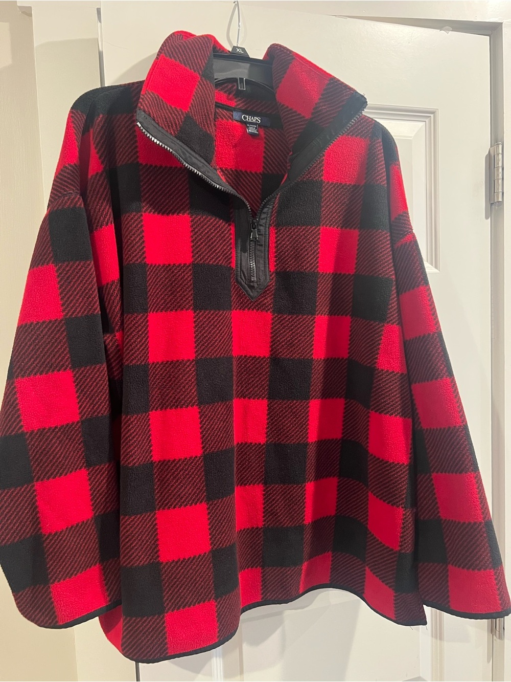 Chaps Women’s Red & Black Buffalo Plaid Quarter-Zip Sweater